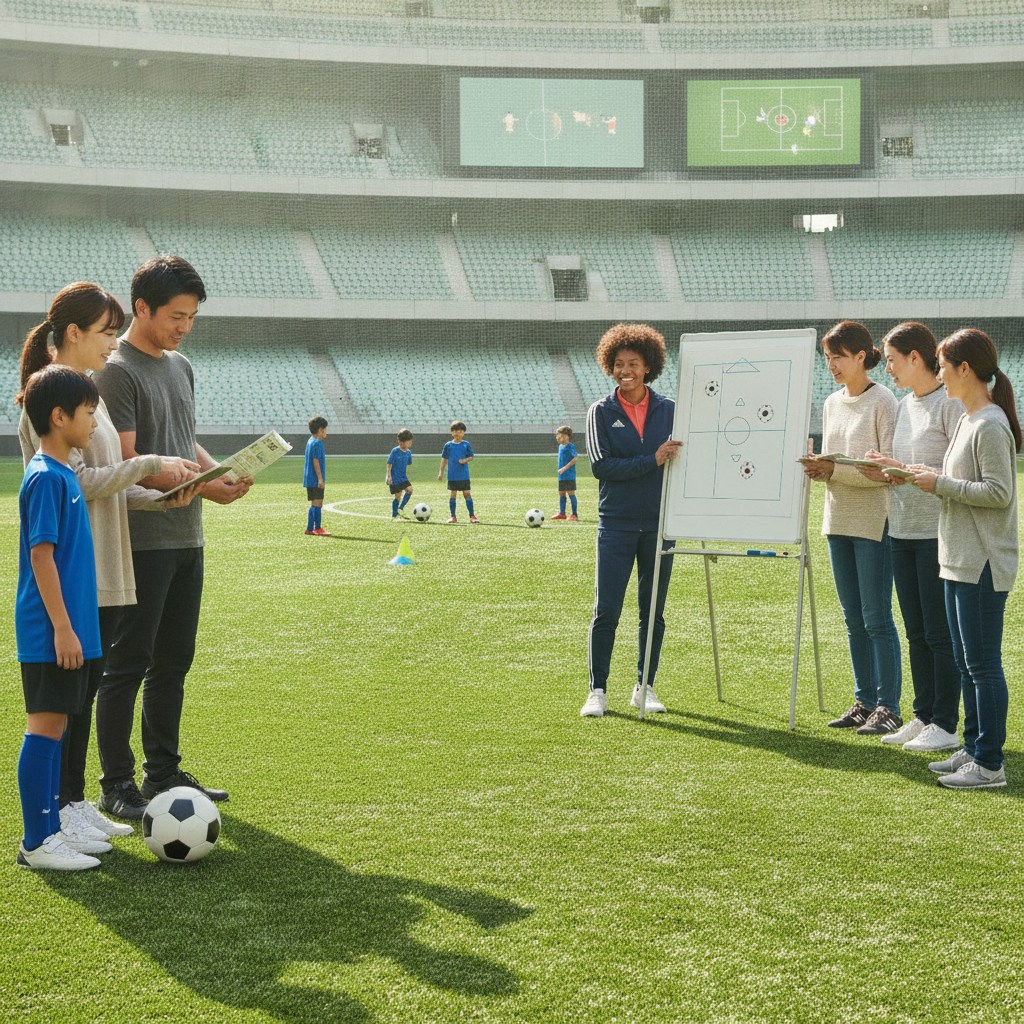 サッカー未経験の保護者が子供の練習をサポートするために、基本的なルールや応援の仕方をどう学べば良いですか？